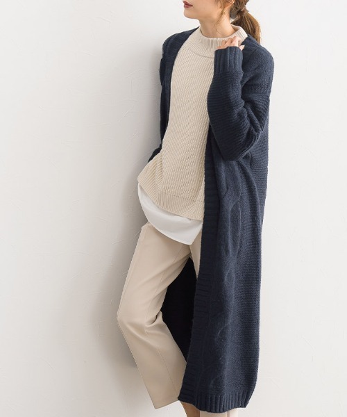 Pierrot(ピエロ)の「ウール混ケーブル編みロングニットカーデ(カーディガン/ボレロ・レディース・ブルー系その他/杢グレー/ブラック・M/L)」の6枚目の写真