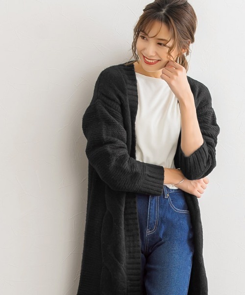 Pierrot(ピエロ)の「ウール混ケーブル編みロングニットカーデ(カーディガン/ボレロ・レディース・ブルー系その他/杢グレー/ブラック・M/L)」の18枚目の写真