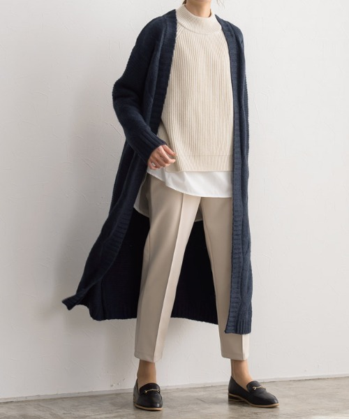 Pierrot(ピエロ)の「ウール混ケーブル編みロングニットカーデ(カーディガン/ボレロ・レディース・ブルー系その他/杢グレー/ブラック・M/L)」の9枚目の写真