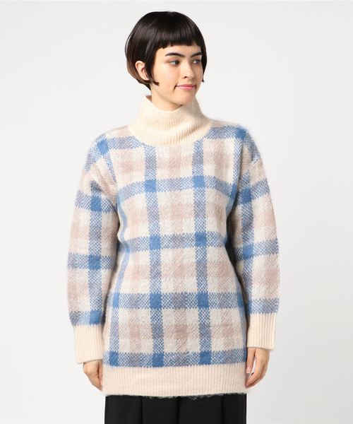 KOBE LETTUCE（コウベレタス）の「チェック柄ジャガードニットチュニック＊レディース/ワンピース/セーター[E1803]神戸レタス（チュニック・レディース・ホワイト系その他/ブラック系その他/ブラウン系その他/ベージュ系その他・FREE）」の8枚目の写真