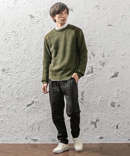 MinoriTY（マイノリティ）の「スウェードパッチあぜ編クルーニット（ニット/セーター・メンズ・杢グレー/カーキ/キャメル/キナリ・M/L）」の18枚目の写真