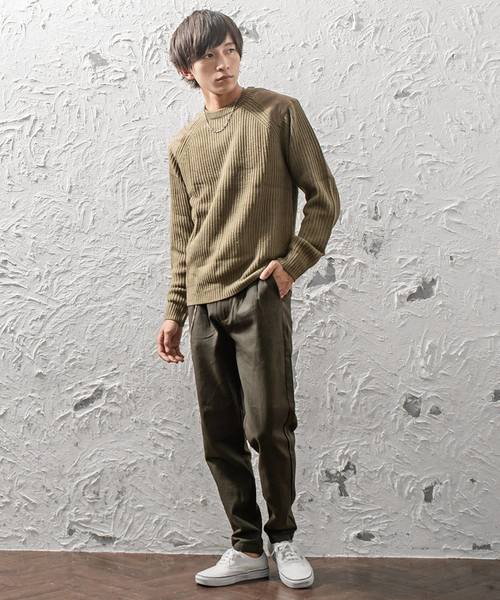MinoriTY（マイノリティ）の「スウェードパッチあぜ編クルーニット（ニット/セーター・メンズ・杢グレー/カーキ/キャメル/キナリ・M/L）」の11枚目の写真