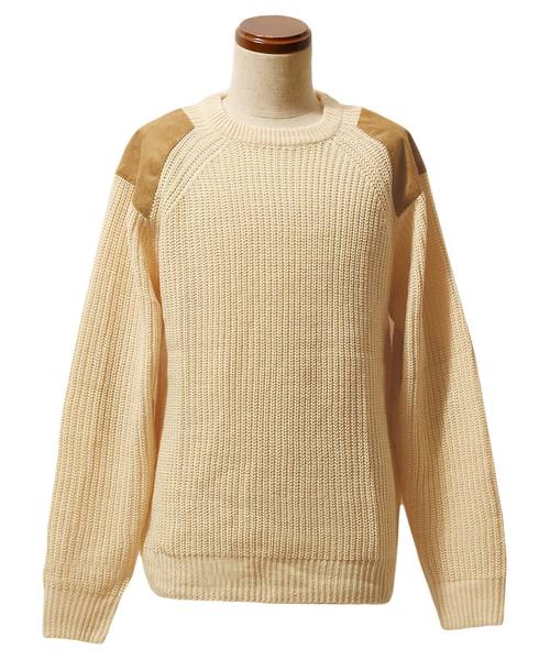 MinoriTY（マイノリティ）の「スウェードパッチあぜ編クルーニット（ニット/セーター・メンズ・杢グレー/カーキ/キャメル/キナリ・M/L）」の9枚目の写真