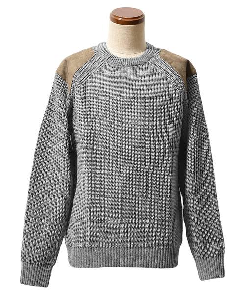 MinoriTY（マイノリティ）の「スウェードパッチあぜ編クルーニット（ニット/セーター・メンズ・杢グレー/カーキ/キャメル/キナリ・M/L）」の17枚目の写真