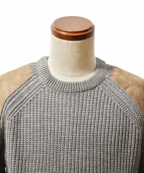 MinoriTY（マイノリティ）の「スウェードパッチあぜ編クルーニット（ニット/セーター・メンズ・杢グレー/カーキ/キャメル/キナリ・M/L）」の19枚目の写真