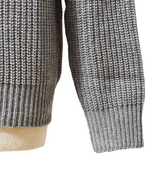 MinoriTY（マイノリティ）の「スウェードパッチあぜ編クルーニット（ニット/セーター・メンズ・杢グレー/カーキ/キャメル/キナリ・M/L）」の12枚目の写真