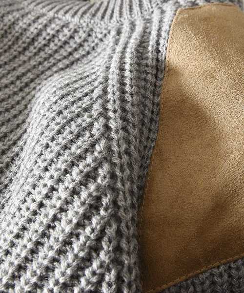 MinoriTY（マイノリティ）の「スウェードパッチあぜ編クルーニット（ニット/セーター・メンズ・杢グレー/カーキ/キャメル/キナリ・M/L）」の10枚目の写真