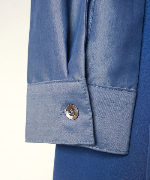 【NINE】デシンコンビシャツワンピース　ベージュ　長袖　サイズ０ NINE】デシンコンビシャツワンピース ベージュ 長袖 サイズ0