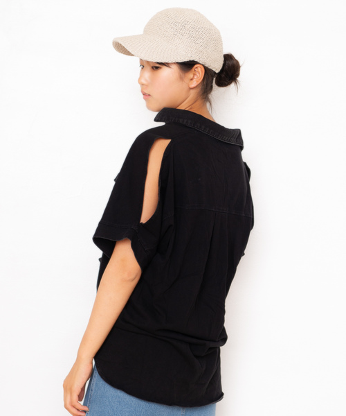 ROGER AND RAW（ロジャーアンドロウ）の「Roger&Raw/ピグメント肩開きシャツ（シャツ/ブラウス・レディース・ホワイト/ブラック/ベージュ/ネイビー/カーキ・M）」の8枚目の写真
