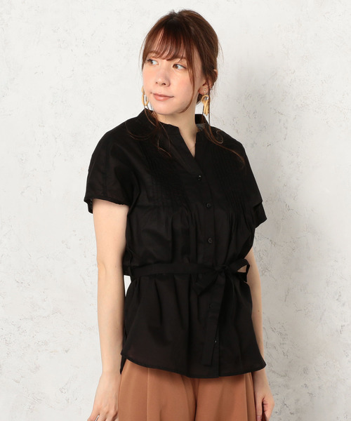 Cheek（チーク）の「タックベルト付ブラウス（シャツ/ブラウス・レディース・ブラック/グリーン/モカ・MEDIUM）」の2枚目の写真