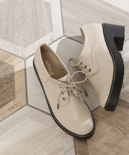VIVIAN（ヴィヴィアン）の「タンクソールレースアップマニッシュシューズ　/　厚底マニッシュシューズ（ドレスシューズ・レディース・ブラック系その他/ブラック系その他2/ダークブラウン/ガンメタ/ワイン/ベージュ/ブラック×グリーン/D/キャメル/E・S/M/L/LL）」の6枚目の写真
