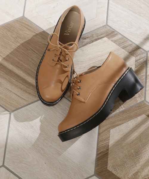 VIVIAN（ヴィヴィアン）の「タンクソールレースアップマニッシュシューズ　/　厚底マニッシュシューズ（ドレスシューズ・レディース・ブラック系その他/ブラック系その他2/ダークブラウン/ガンメタ/ワイン/ベージュ/ブラック×グリーン/D/キャメル/E・S/M/L/LL）」の7枚目の写真