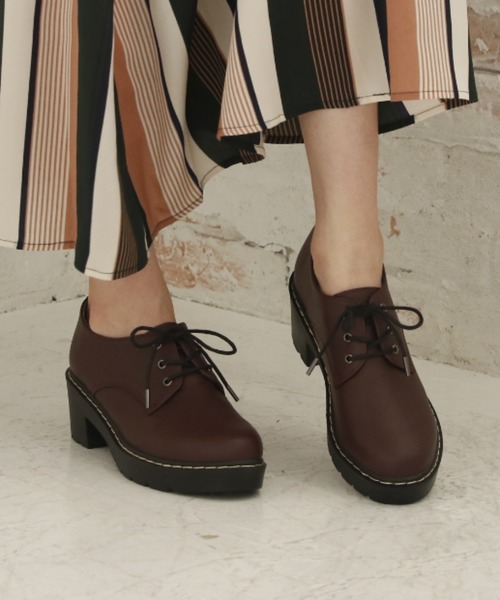 VIVIAN（ヴィヴィアン）の「タンクソールレースアップマニッシュシューズ　/　厚底マニッシュシューズ（ドレスシューズ・レディース・ブラック系その他/ブラック系その他2/ダークブラウン/ガンメタ/ワイン/ベージュ/ブラック×グリーン/D/キャメル/E・S/M/L/LL）」の8枚目の写真