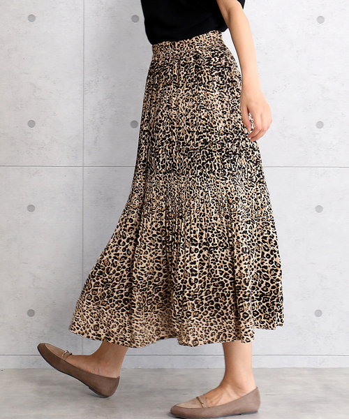 CHARM BERRY TIC（チャームベリーチック）の「ヒョウ柄消しプリーツスカート（スカート・レディース・ブラック/ブラウン/ベージュ・M/L）」の9枚目の写真