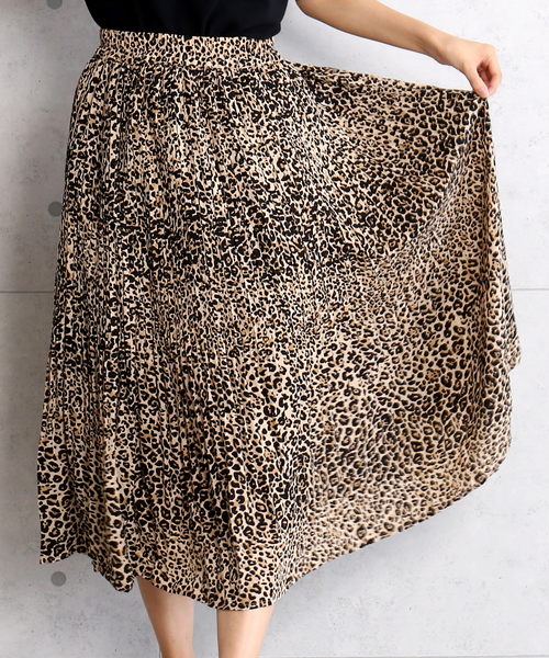 CHARM BERRY TIC（チャームベリーチック）の「ヒョウ柄消しプリーツスカート（スカート・レディース・ブラック/ブラウン/ベージュ・M/L）」の14枚目の写真