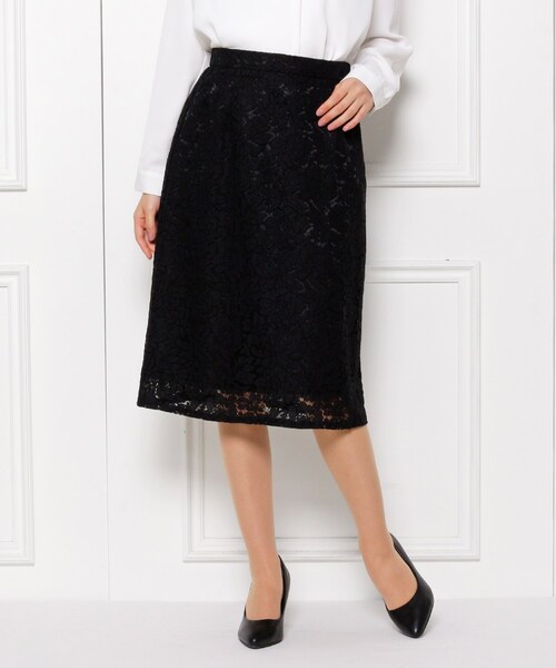 SHOO・LA・RUE(シューラルー)の「【S-3L】フラワーレースAラインスカート(スカート・レディース・ブラック/ブラック系・01/02/03/04/05)」の1枚目の写真