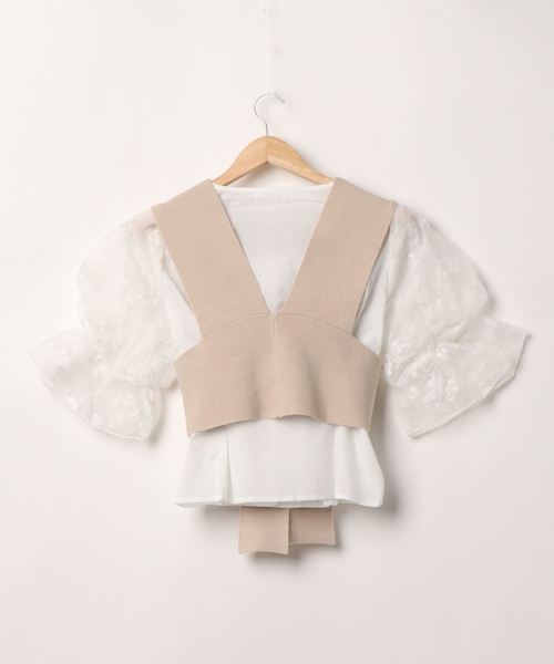 archives（アルシーヴ）の「バックリボンビスチェ＋刺繍スリーブブラウスセット（シャツ/ブラウス・レディース・モカ/ブルー/アイボリー・MEDIUM）」の4枚目の写真