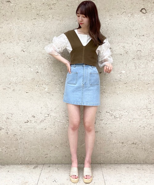 archives（アルシーヴ）の「バックリボンビスチェ＋刺繍スリーブブラウスセット（シャツ/ブラウス・レディース・モカ/ブルー/アイボリー・MEDIUM）」の7枚目の写真