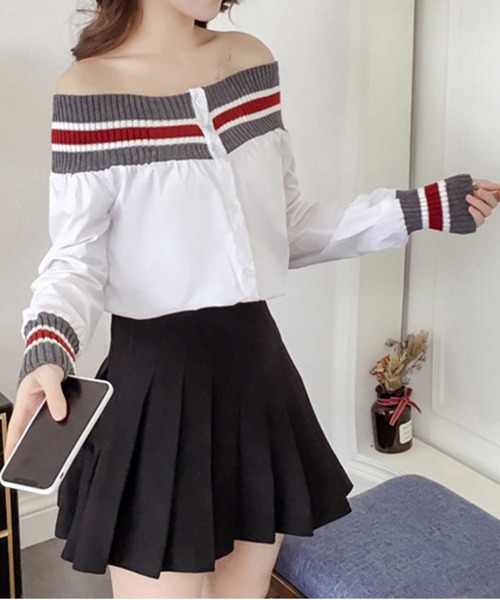 MANGROVE(マングローブ)の「オフショルラインリブブラウス(シャツ/ブラウス・レディース・ホワイト/ブルー・MEDIUM/LARGE)」の8枚目の写真