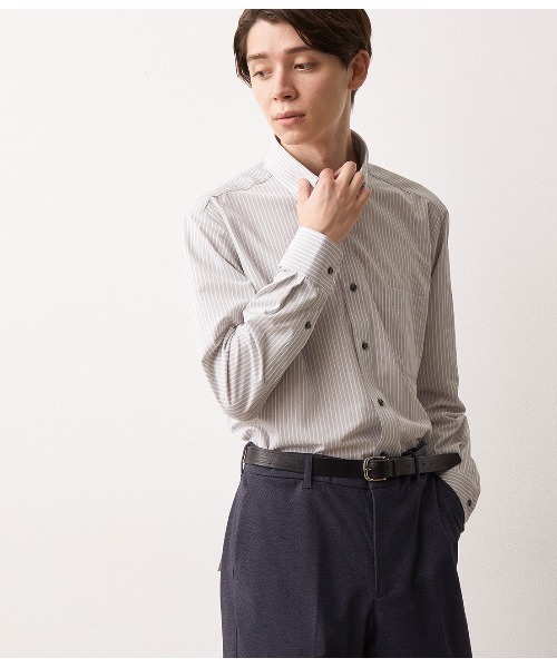 JUNRED（ジュンレッド）の「トリコットニットストライプ釦ダウンドレスシャツ（シャツ/ブラウス・メンズ・グレー・LL/M/L）」の5枚目の写真