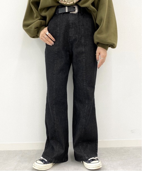 apres jour mignon（アプレジュールミニョン）の「センターシームデニムパンツ【ZOZOTOWN限定アイテム】（デニムパンツ・レディース・ベージュ/ダークブルー/ブラック・X-LARGE/MEDIUM/SMALL）」の6枚目の写真