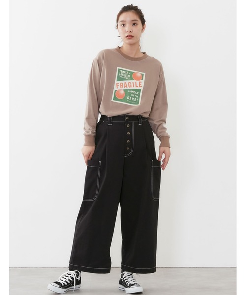 POU DOU DOU(プードゥドゥ)の「ラベルプリントロンTee(Tシャツ/カットソー・レディース・ブラック/アイボリー/モカ・3)」の14枚目の写真
