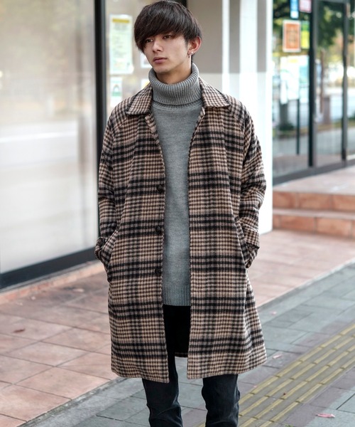 Beno（ビーノ）の「ミックスウールシャギー ブリティッシュチェック オーバー ロング ステンカラーコート（ステンカラーコート・メンズ・グレー系その他/ブラウン系その他/グレー系その他2/ブラウン系その他2/ブラウン系その他3/ブラウン系その他4・M/L）」の22枚目の写真