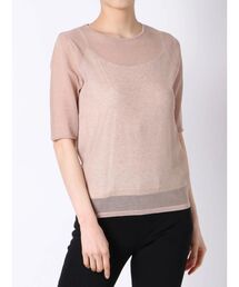 キャミ付透かし編みニット