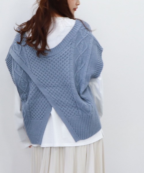 archives（アルシーヴ）の「ケーブルベストロンTセット（その他トップス・レディース・ブラック/アイボリー/ブルー・MEDIUM）」の3枚目の写真