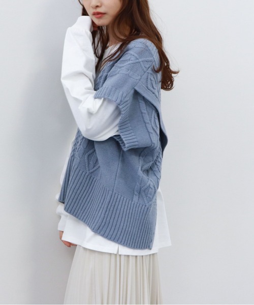 archives（アルシーヴ）の「ケーブルベストロンTセット（その他トップス・レディース・ブラック/アイボリー/ブルー・MEDIUM）」の5枚目の写真