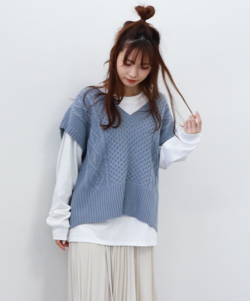 archives（アルシーヴ）の「ケーブルベストロンTセット（その他トップス・レディース・ブラック/アイボリー/ブルー・MEDIUM）」の7枚目の写真