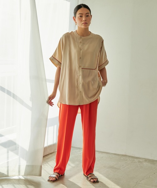 VACANCY（ヴァカンシー）の「パイピングハーフバンドカラーシャツ（シャツ/ブラウス・レディース・ベージュ/ライトグリーン・FREE）」の14枚目の写真