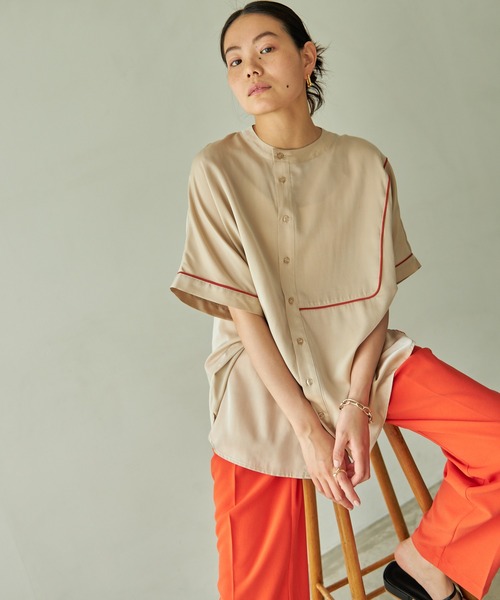 VACANCY（ヴァカンシー）の「パイピングハーフバンドカラーシャツ（シャツ/ブラウス・レディース・ベージュ/ライトグリーン・FREE）」の18枚目の写真