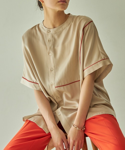 VACANCY（ヴァカンシー）の「パイピングハーフバンドカラーシャツ（シャツ/ブラウス・レディース・ベージュ/ライトグリーン・FREE）」の12枚目の写真