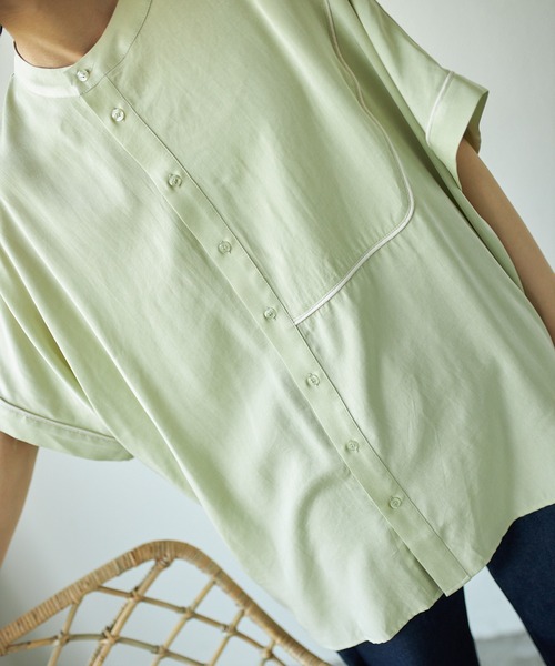 VACANCY（ヴァカンシー）の「パイピングハーフバンドカラーシャツ（シャツ/ブラウス・レディース・ベージュ/ライトグリーン・FREE）」の20枚目の写真