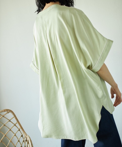 VACANCY（ヴァカンシー）の「パイピングハーフバンドカラーシャツ（シャツ/ブラウス・レディース・ベージュ/ライトグリーン・FREE）」の22枚目の写真