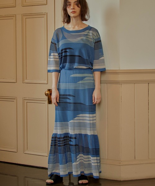 select MOCA(セレクトモカ)の「2021 SS マルチパターンサマーニットシアーハーフスリーブトップス(ニット/セーター・レディース・ライム/オレンジ/ブルー・FREE)」の4枚目の写真