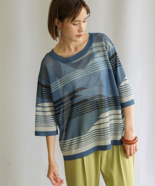 select MOCA(セレクトモカ)の「2021 SS マルチパターンサマーニットシアーハーフスリーブトップス(ニット/セーター・レディース・ライム/オレンジ/ブルー・FREE)」の8枚目の写真