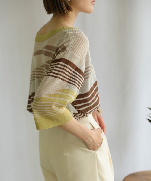 select MOCA(セレクトモカ)の「2021 SS マルチパターンサマーニットシアーハーフスリーブトップス(ニット/セーター・レディース・ライム/オレンジ/ブルー・FREE)」の20枚目の写真