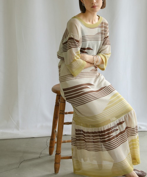 select MOCA(セレクトモカ)の「2021 SS マルチパターンサマーニットシアーハーフスリーブトップス(ニット/セーター・レディース・ライム/オレンジ/ブルー・FREE)」の5枚目の写真