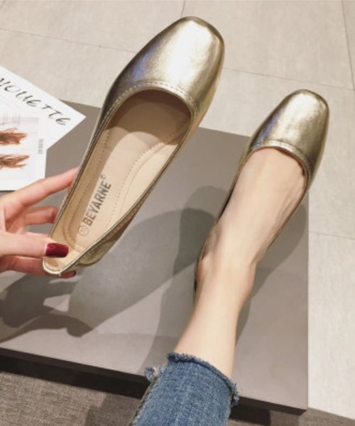 メタリックカラーフラットシューズ