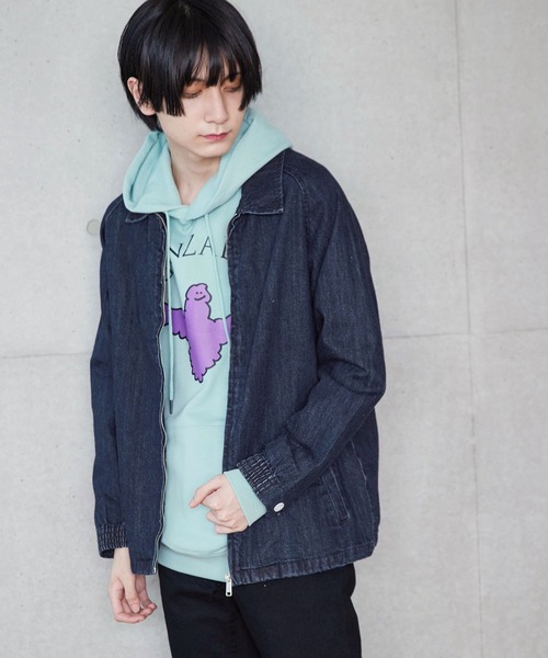 D Factory（ディー ファクトリー）の「コットンツイル デニム ストライプ チェック 無地 ラグランスウィングトップ/ジップアップブルゾン（ブルゾン・メンズ・インディゴブルー/チェック/グレー系その他/ブラック・L/M）」の4枚目の写真