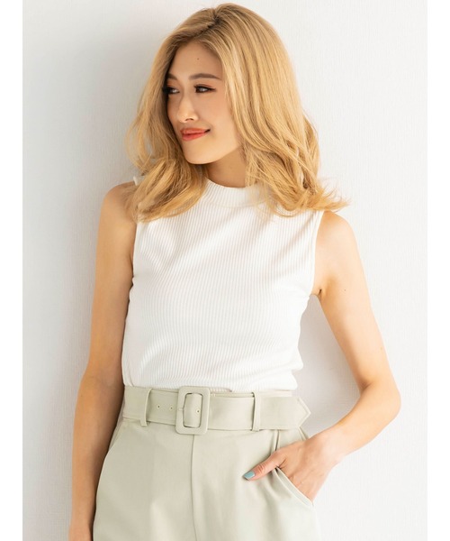 DURAS（デュラス）の「ノースリカットリブトップス（Tシャツ/カットソー・レディース・ホワイト/ベージュ/ミント/ピンク/ブラック・FREE）」の2枚目の写真