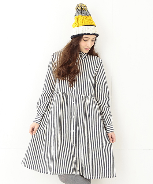 BEAMS BOY（ビームスボーイ）の「BEAMS BOY / ネルシャツワンピース 14FW **（ワンピース・レディース・ブラック/インディゴブルー/ネイビー・ONE SIZE）」の3枚目の写真