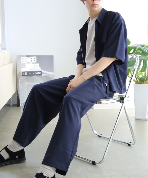 TUTTU（トゥトゥ）の「ルーズシルエット セットアップ 半袖ポケットジップシャツ&ワイドパンツ（セットアップ・メンズ・ネイビー/ブラック/ブラウン・S/M/L）」の3枚目の写真