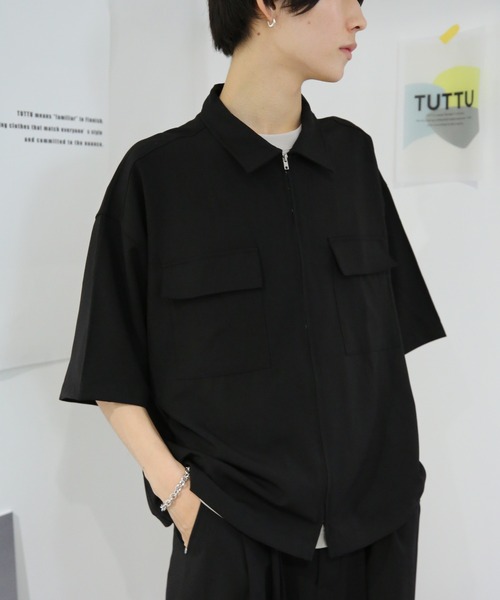 TUTTU（トゥトゥ）の「ルーズシルエット セットアップ 半袖ポケットジップシャツ&ワイドパンツ（セットアップ・メンズ・ネイビー/ブラック/ブラウン・S/M/L）」の16枚目の写真