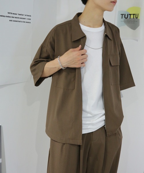 TUTTU（トゥトゥ）の「ルーズシルエット セットアップ 半袖ポケットジップシャツ&ワイドパンツ（セットアップ・メンズ・ネイビー/ブラック/ブラウン・S/M/L）」の15枚目の写真