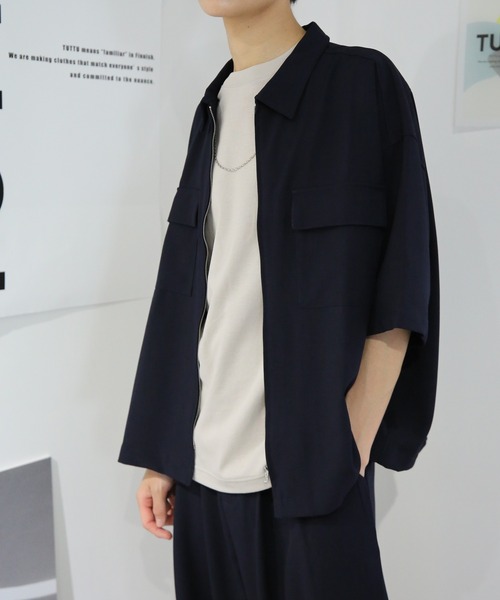 TUTTU（トゥトゥ）の「ルーズシルエット セットアップ 半袖ポケットジップシャツ&ワイドパンツ（セットアップ・メンズ・ネイビー/ブラック/ブラウン・S/M/L）」の13枚目の写真