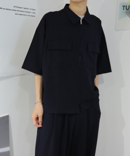 TUTTU（トゥトゥ）の「ルーズシルエット セットアップ 半袖ポケットジップシャツ&ワイドパンツ（セットアップ・メンズ・ネイビー/ブラック/ブラウン・S/M/L）」の14枚目の写真