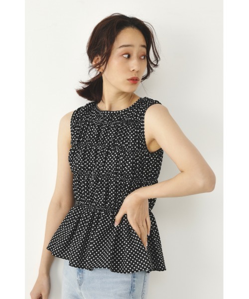 SHEL'TTER ORIGINAL（シェルターオリジナル）の「シャーリングノースリーブブラウス（タンクトップ・レディース・ブルー/ブラウン/ブラック系その他・FREE）」の2枚目の写真